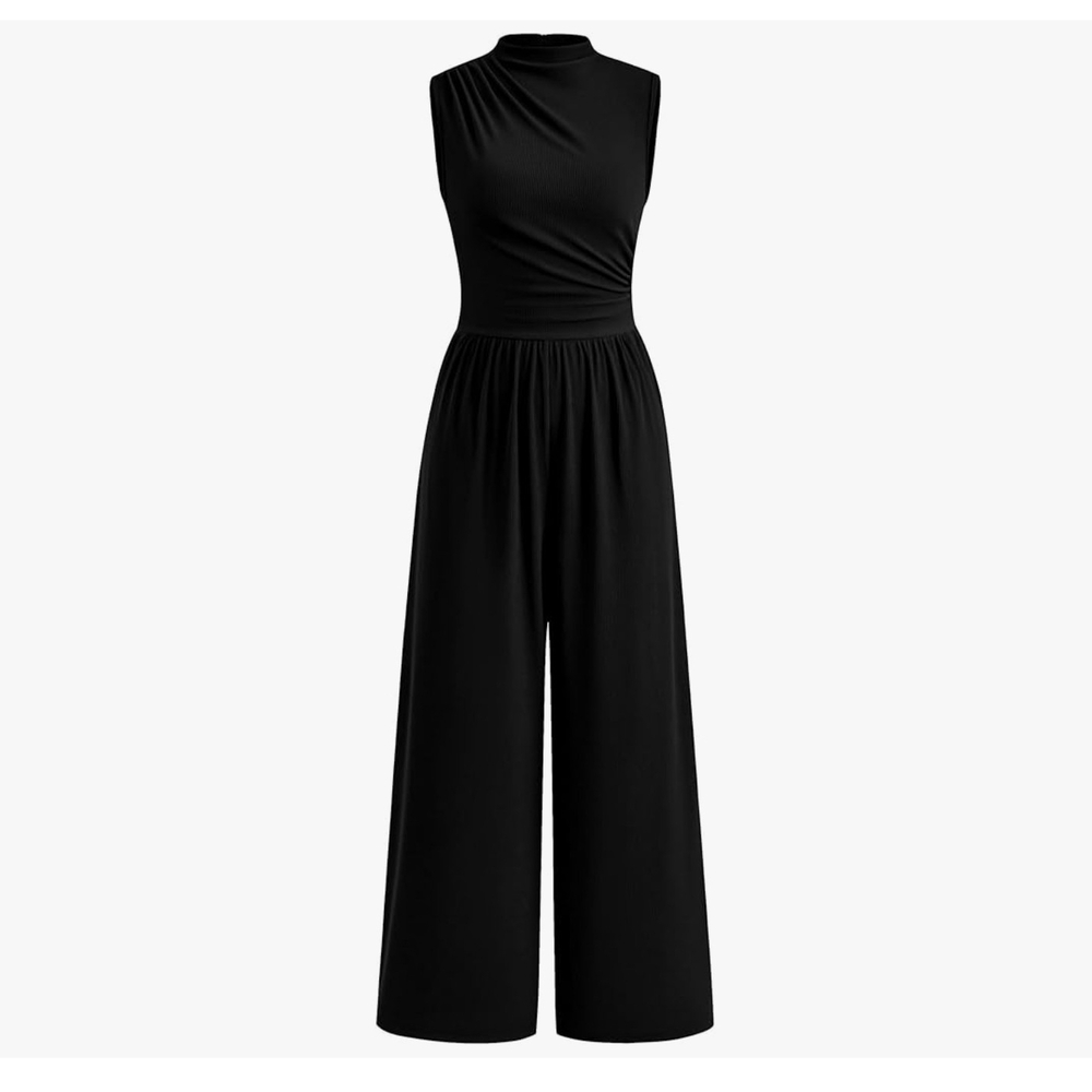 PrettyGarden Chic classic Black Sleeveless Jumpsuit mock neck - Picture 4 of 10